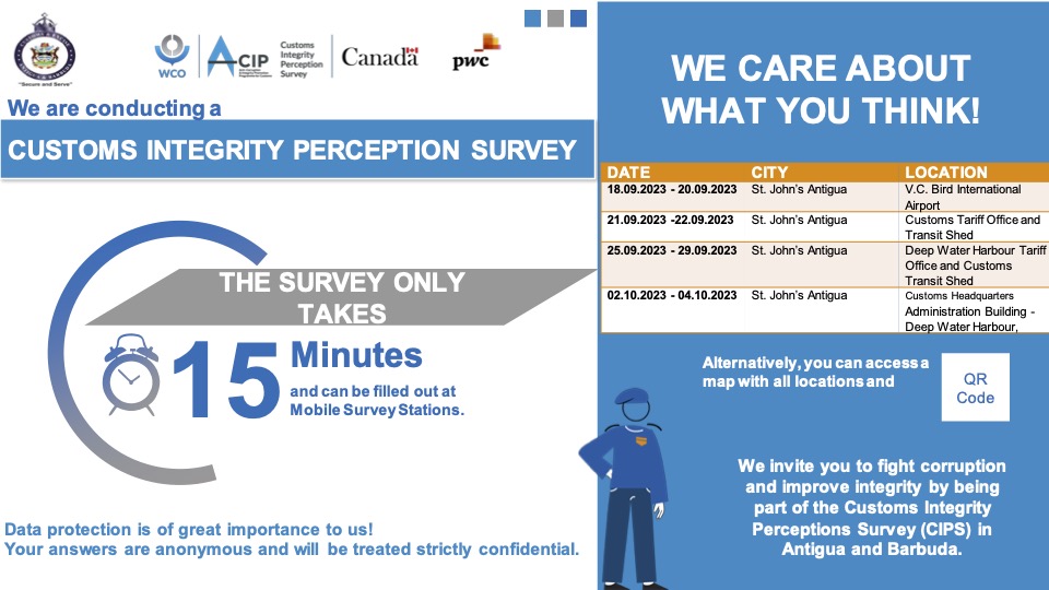 WE CARE ABOUT WHAT YOU THINK!  Call for participation in the Customs Integrity Perception Survey